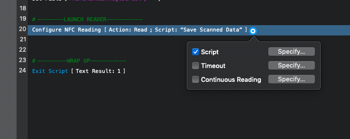 FileMAker Configure NFC Scan Script Step