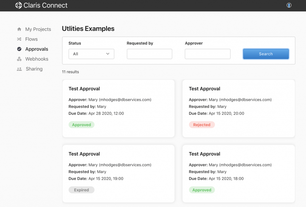 Utilities Examples- Approval results screen