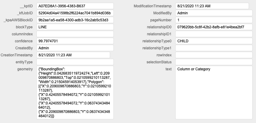 textract data return