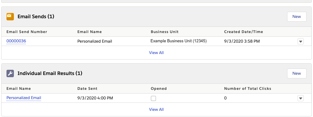 Email Results Displayed in Sales Cloud