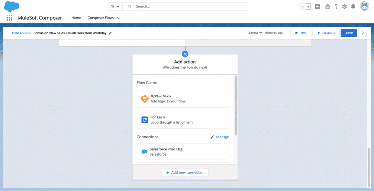 MuleSoft Composer Salesforce- Add Action Flow Details