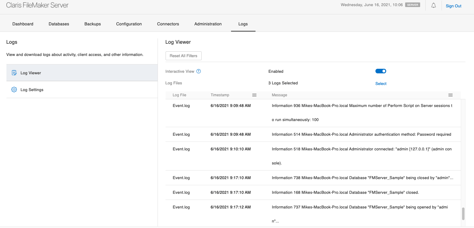 FileMaker Log Viewer