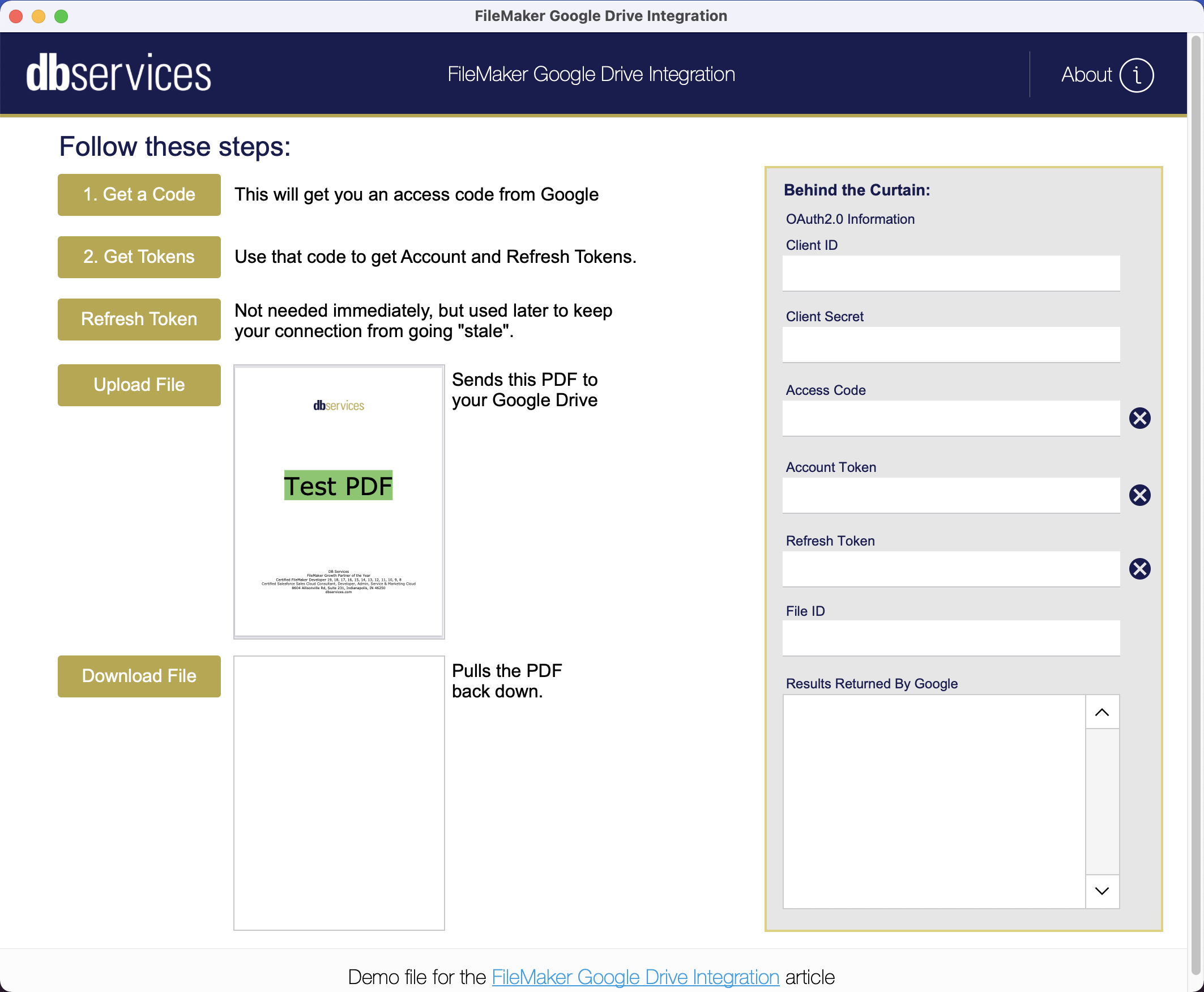 Image of the main screen of the sample database