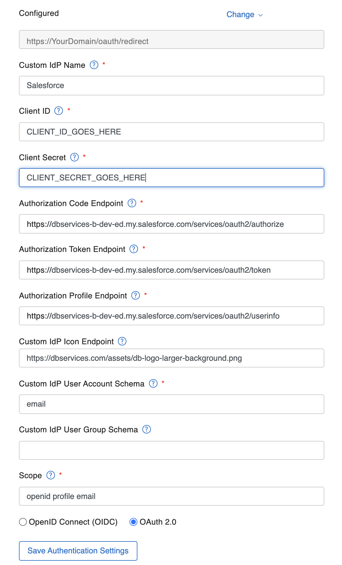 FileMaker Security Custom IdP Settings Page