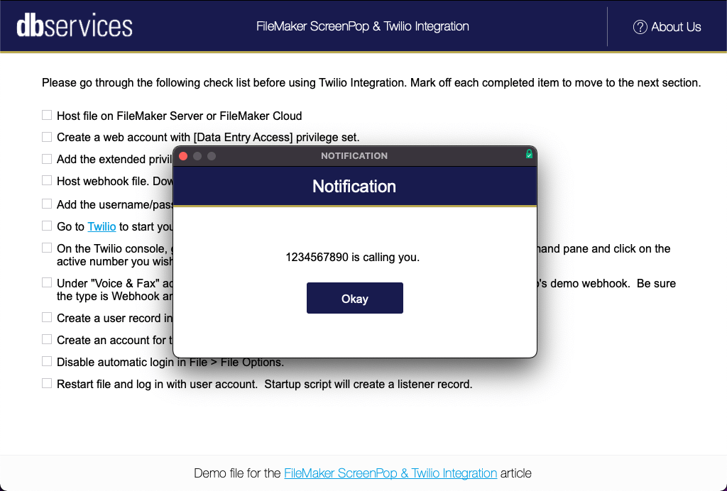 FileMaker Screen Pop Twilio