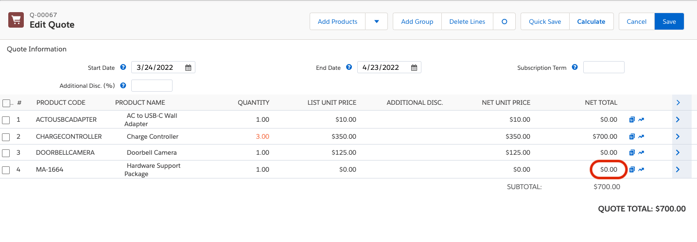 salesforce cpq amended quote incorrect example