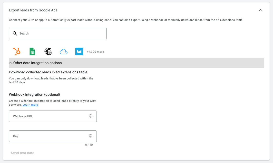 google ads lead form extension export integration salesforce