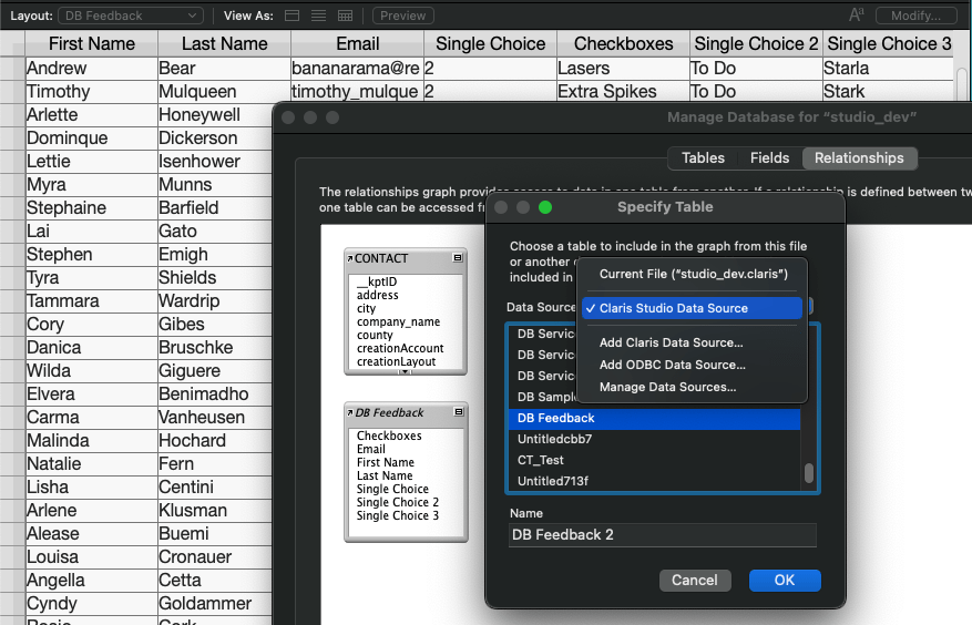 Claris Studio as a data source in Claris Pro