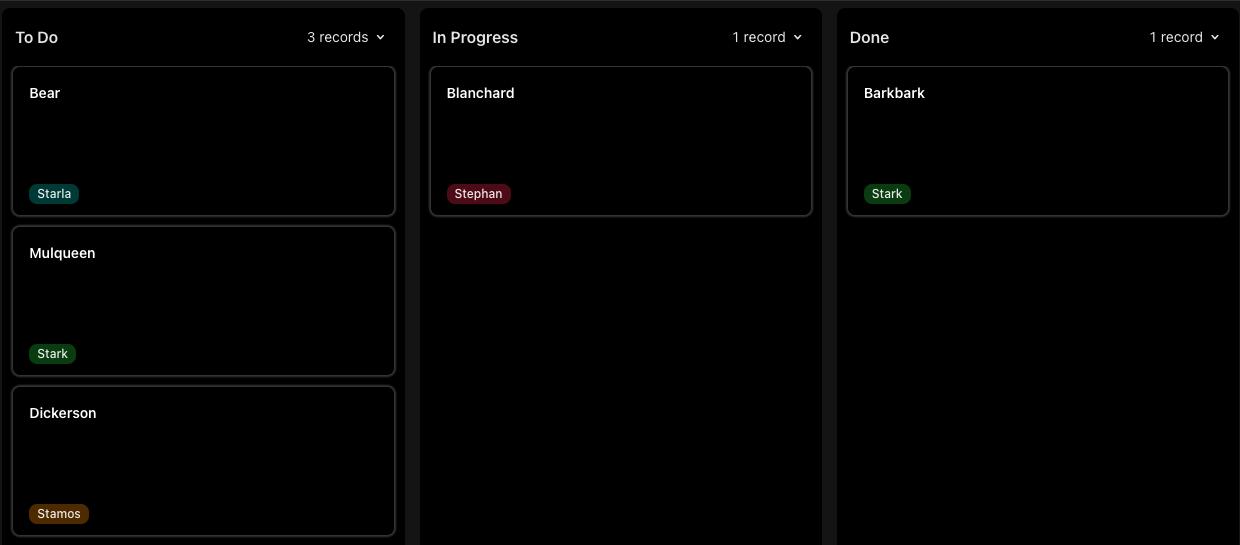 claris studio Kanban board view