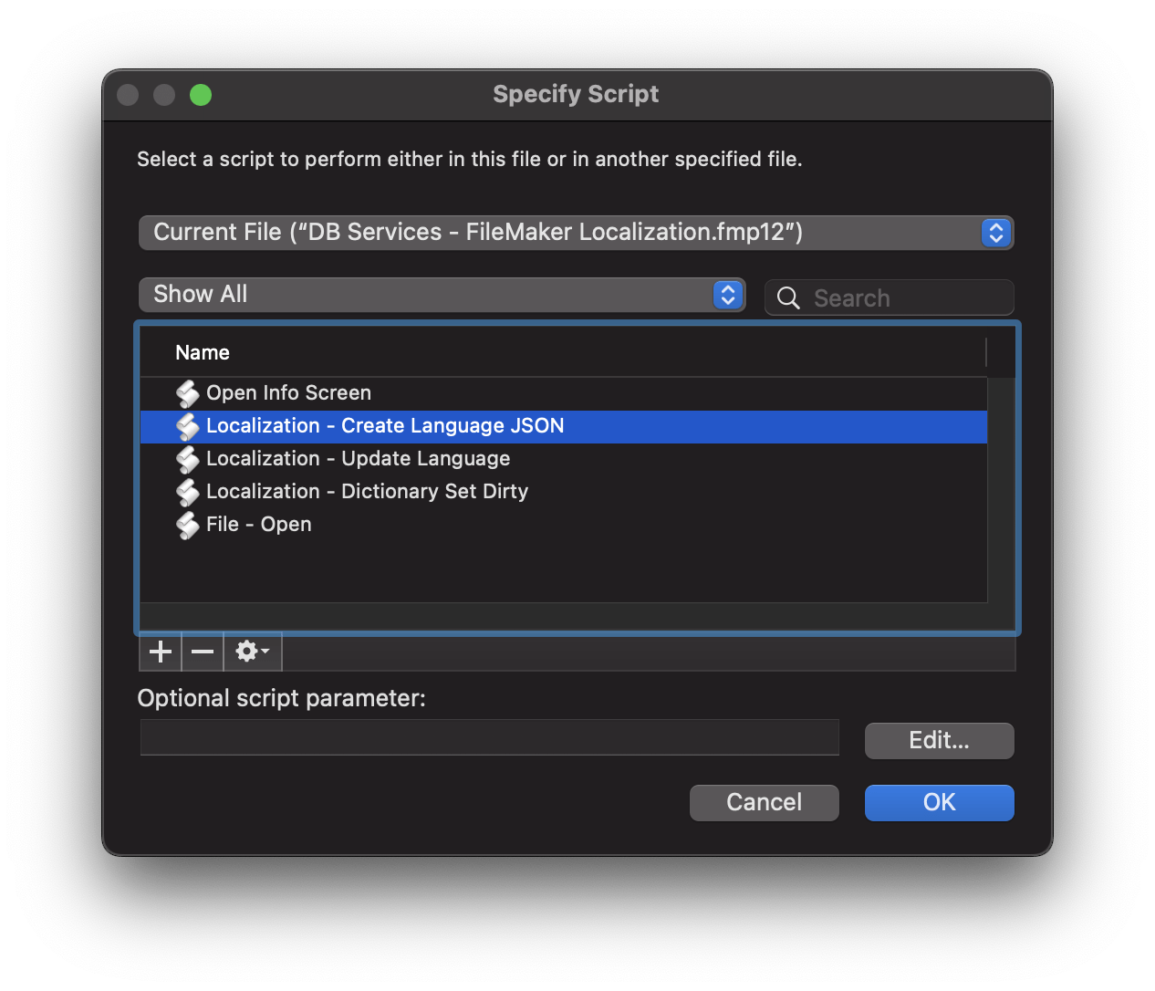 filemaker localization button script pick window