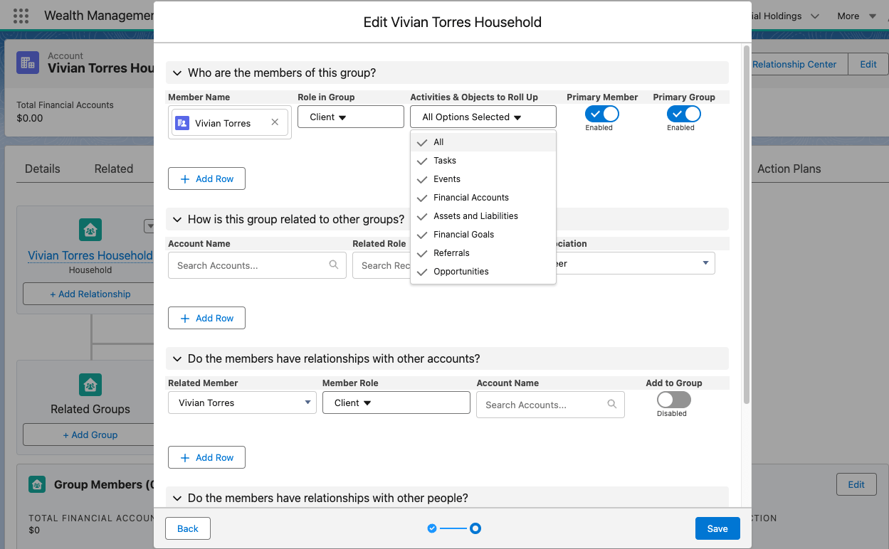 salesforce financial services cloud Adding Household Members