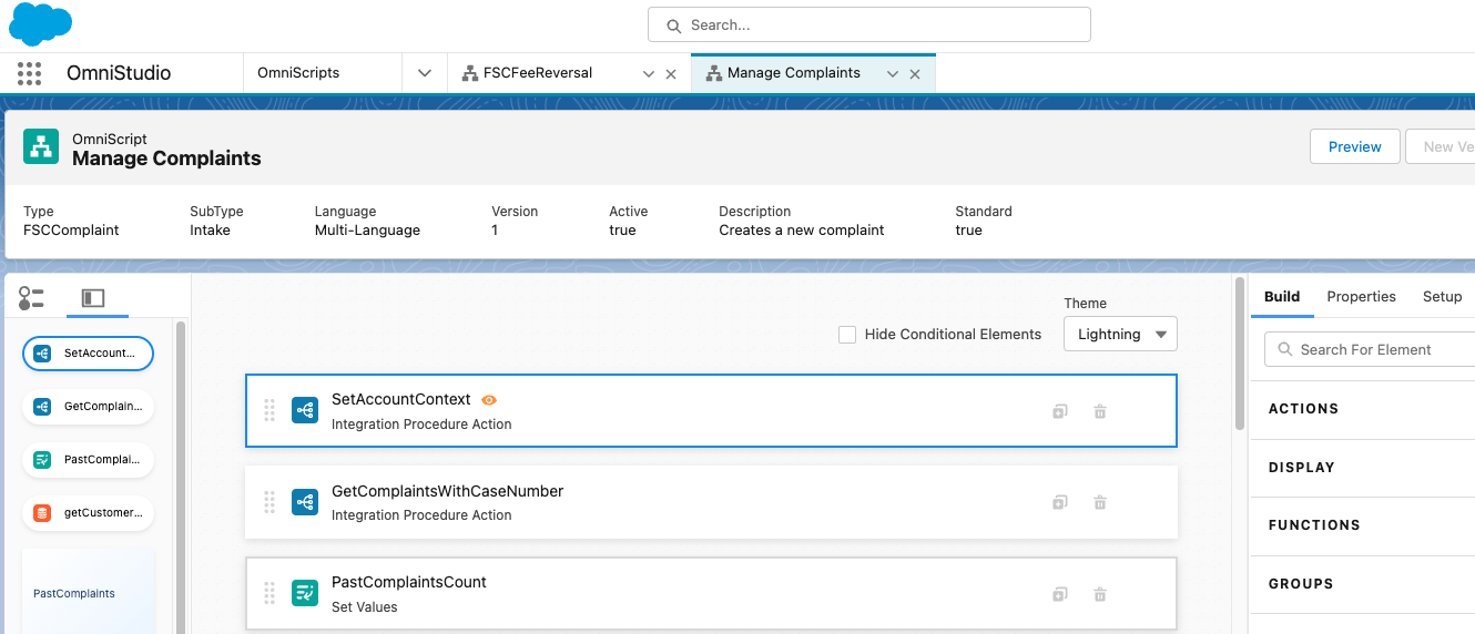 salesforce financial services cloud manage complaints omniscript