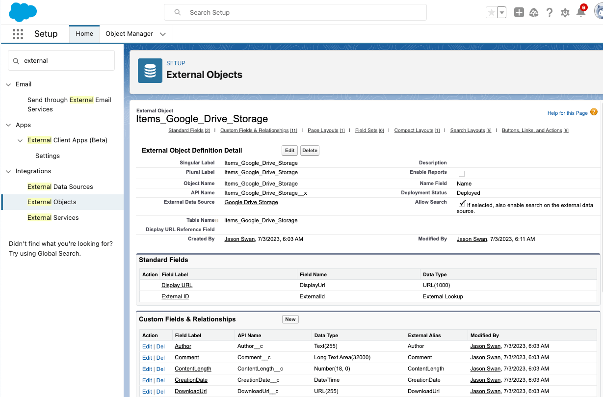 external file storage in salesforce external object