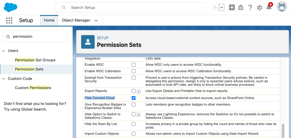 external file storage in salesforce files connect permissions