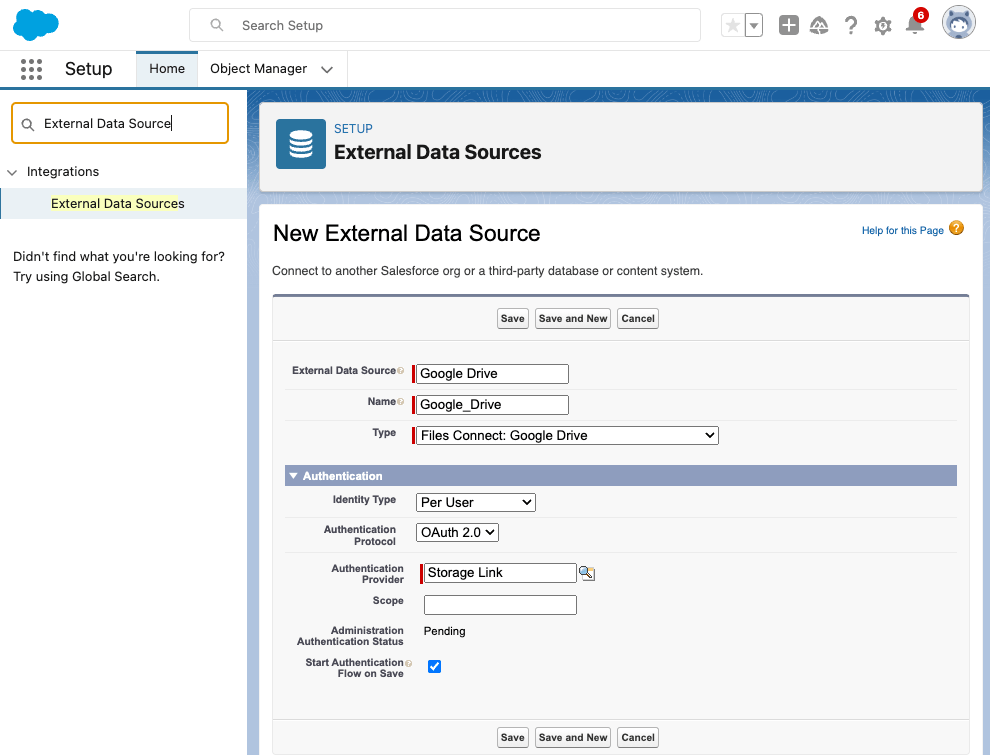 external file storage salesforce external data source