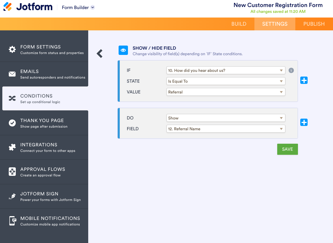 filemaker jotform integration conditional logic