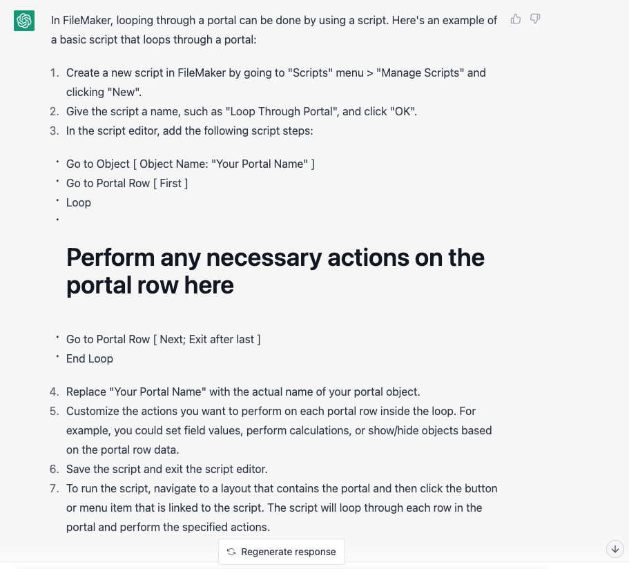 filemaker chatgpt create script prompt