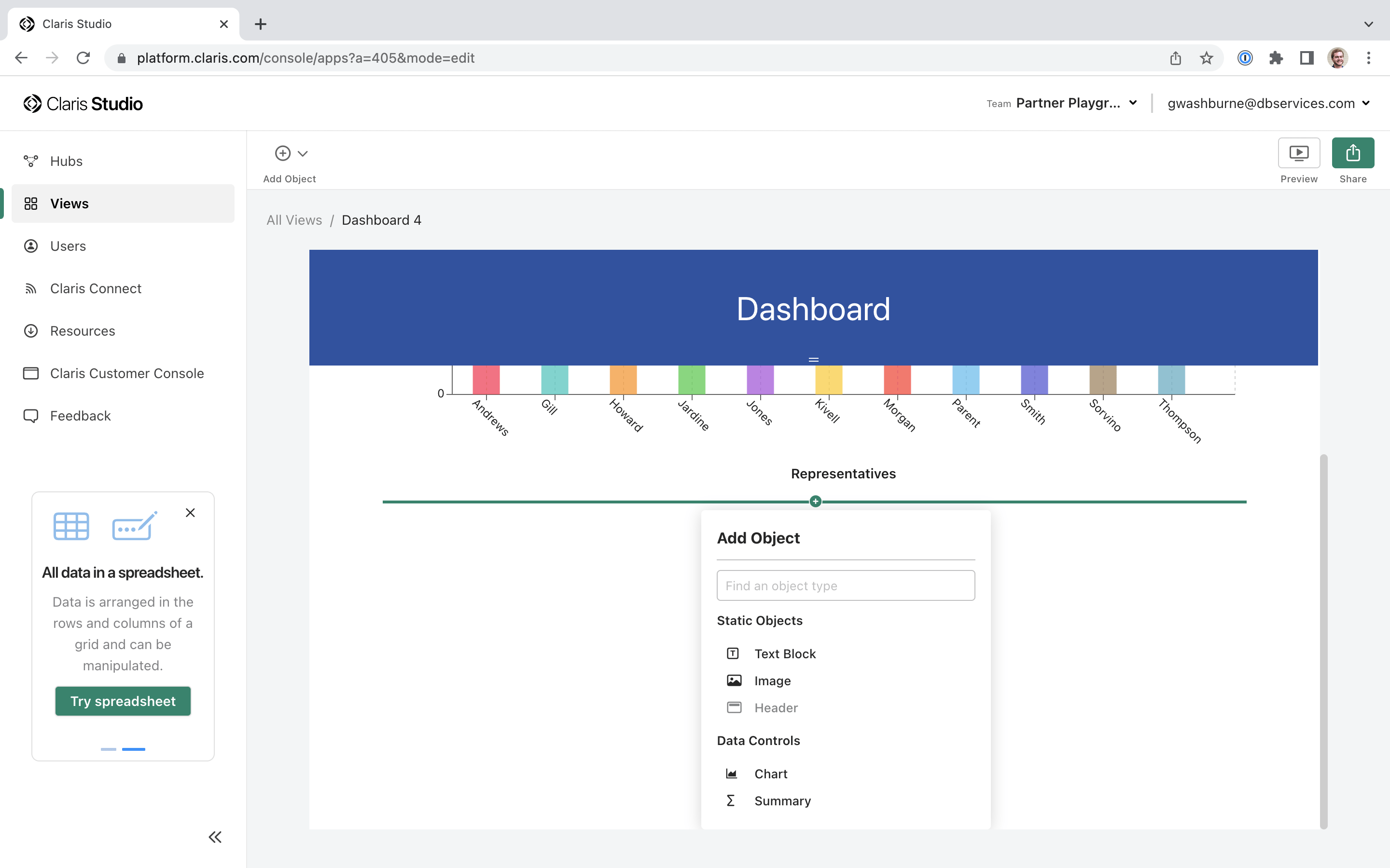 Add an Object to a Claris Studio Dashboard