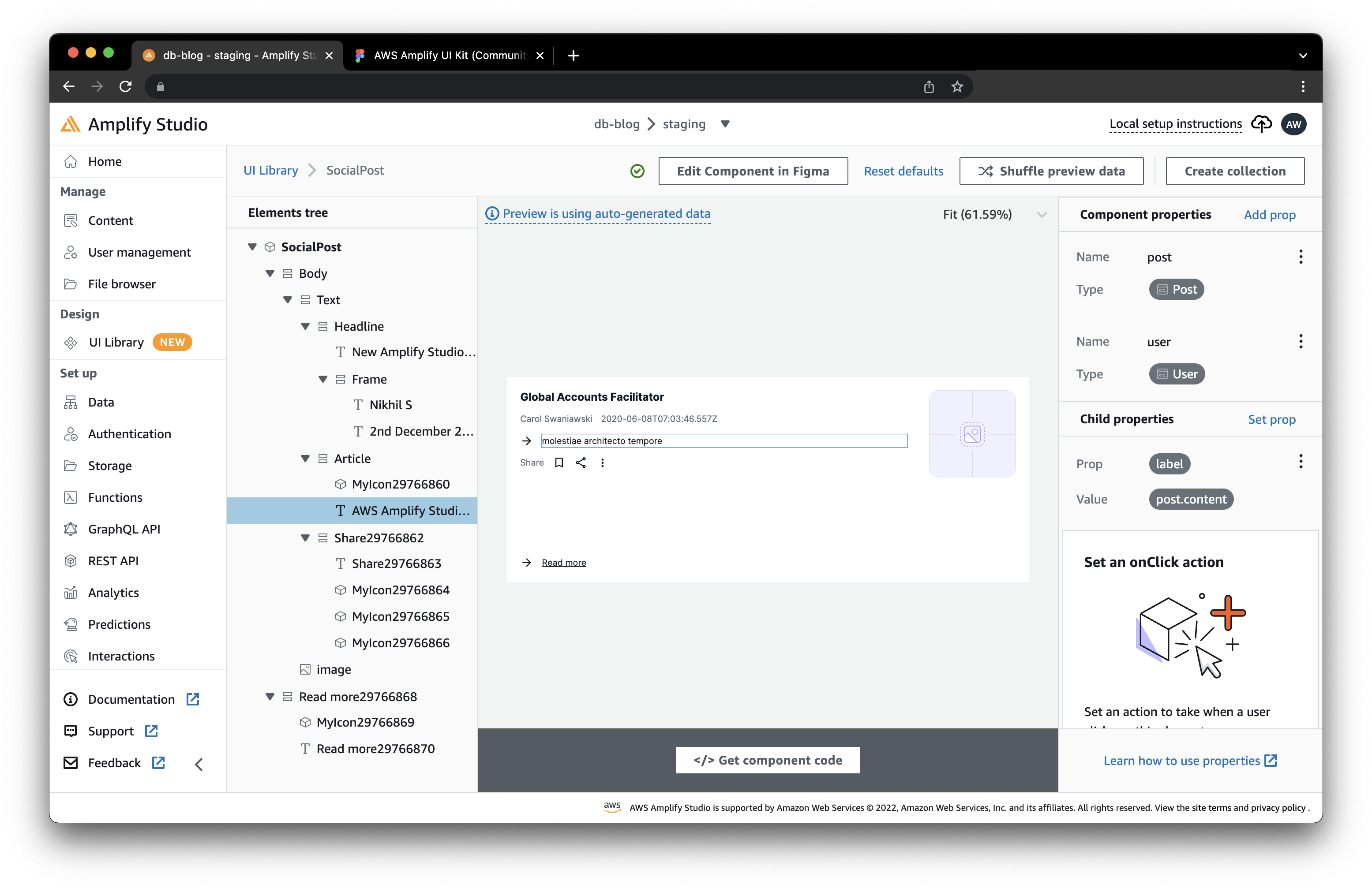 A screenshot showing Amplify Studio editing design components