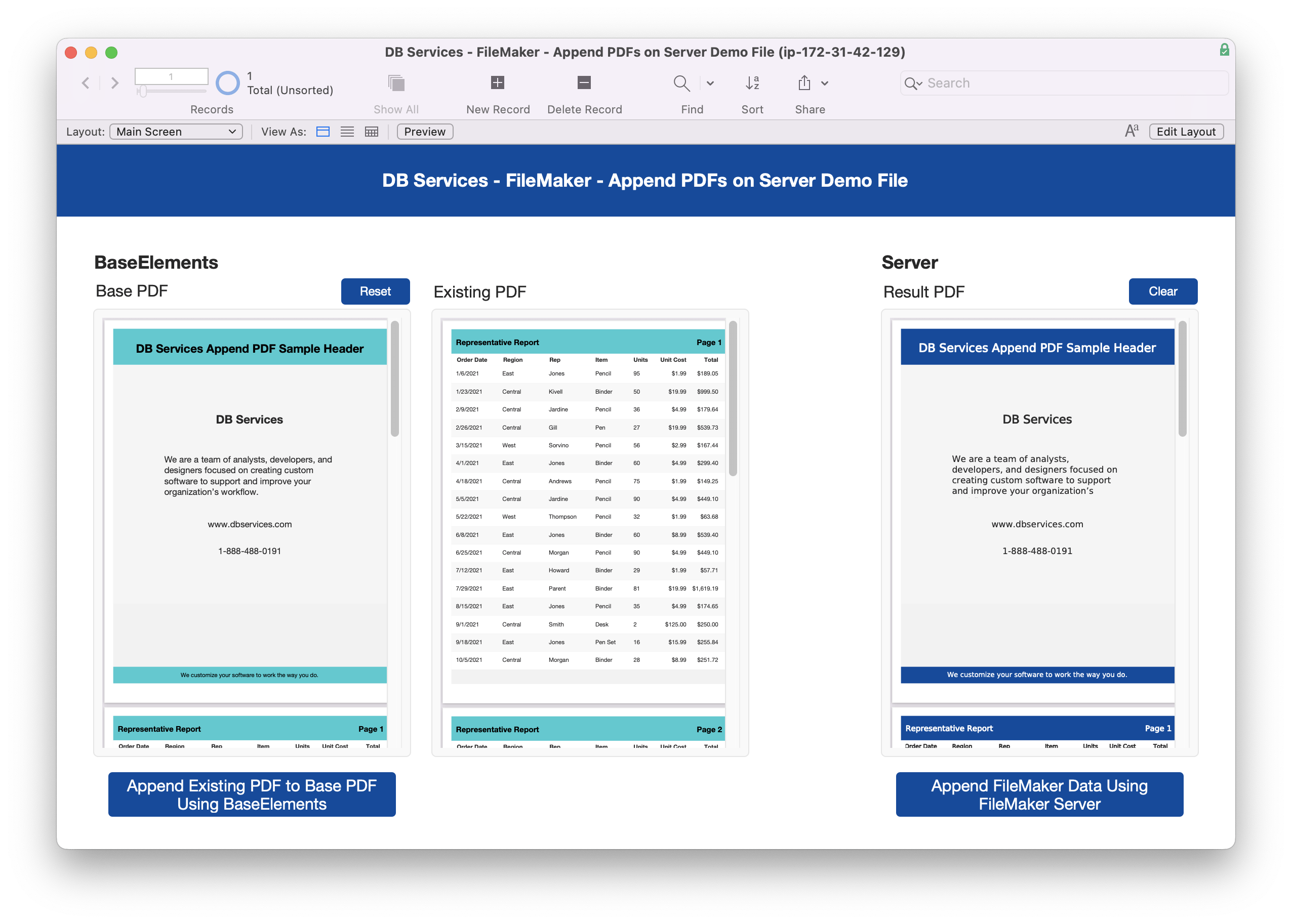 Append PDFs using BaseElements filemaker server