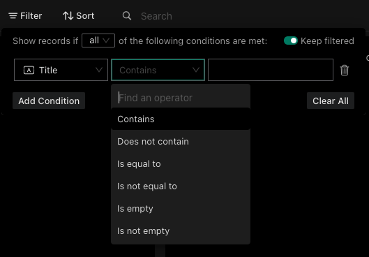 claris studio kanban filter