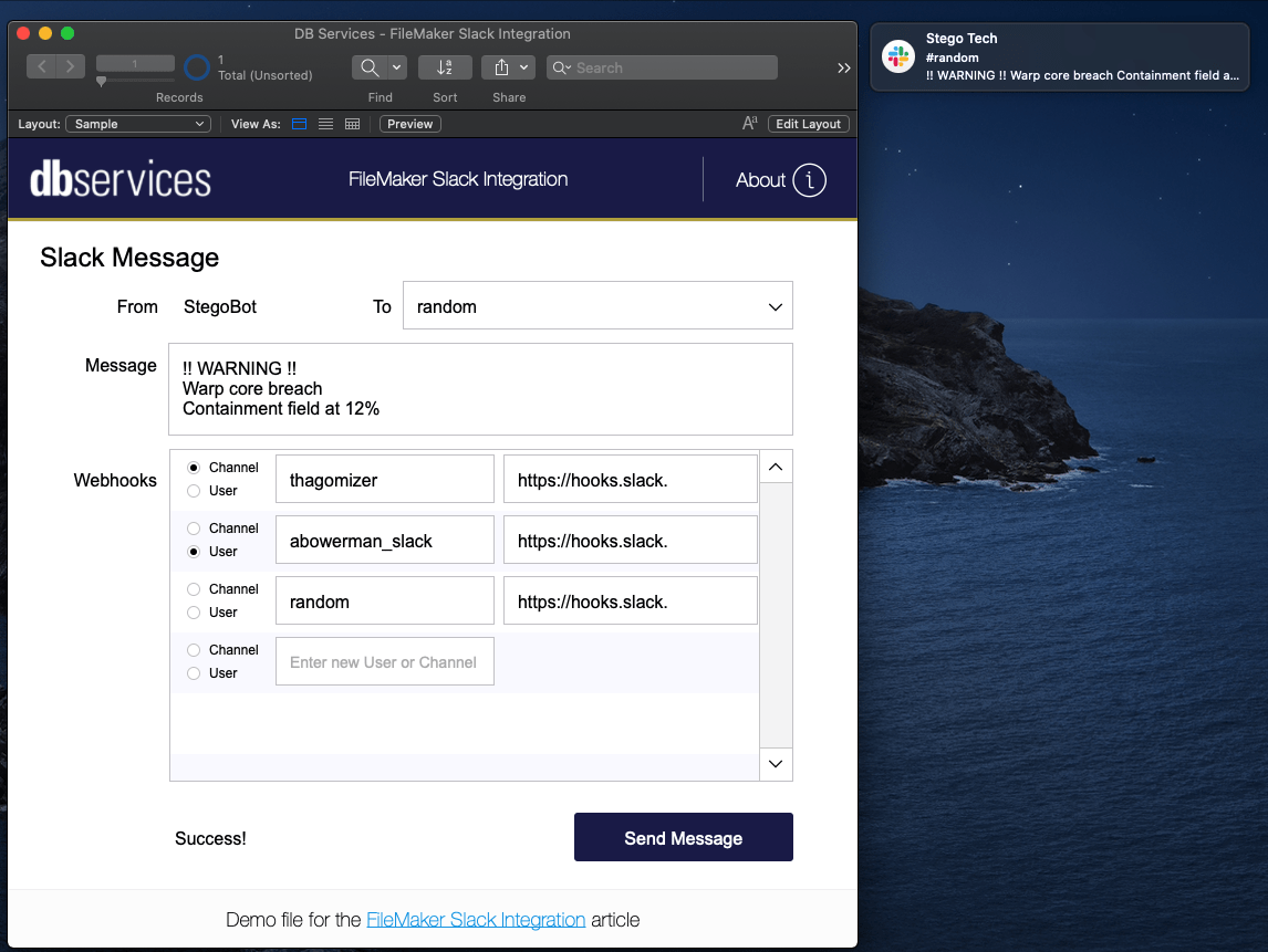 FileMaker Slack Integration- Sample File Slack Message