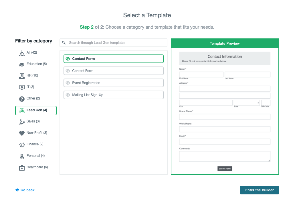 Formstack Select a Template