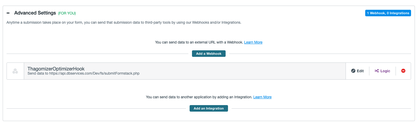 Adding the webhook to Formstack