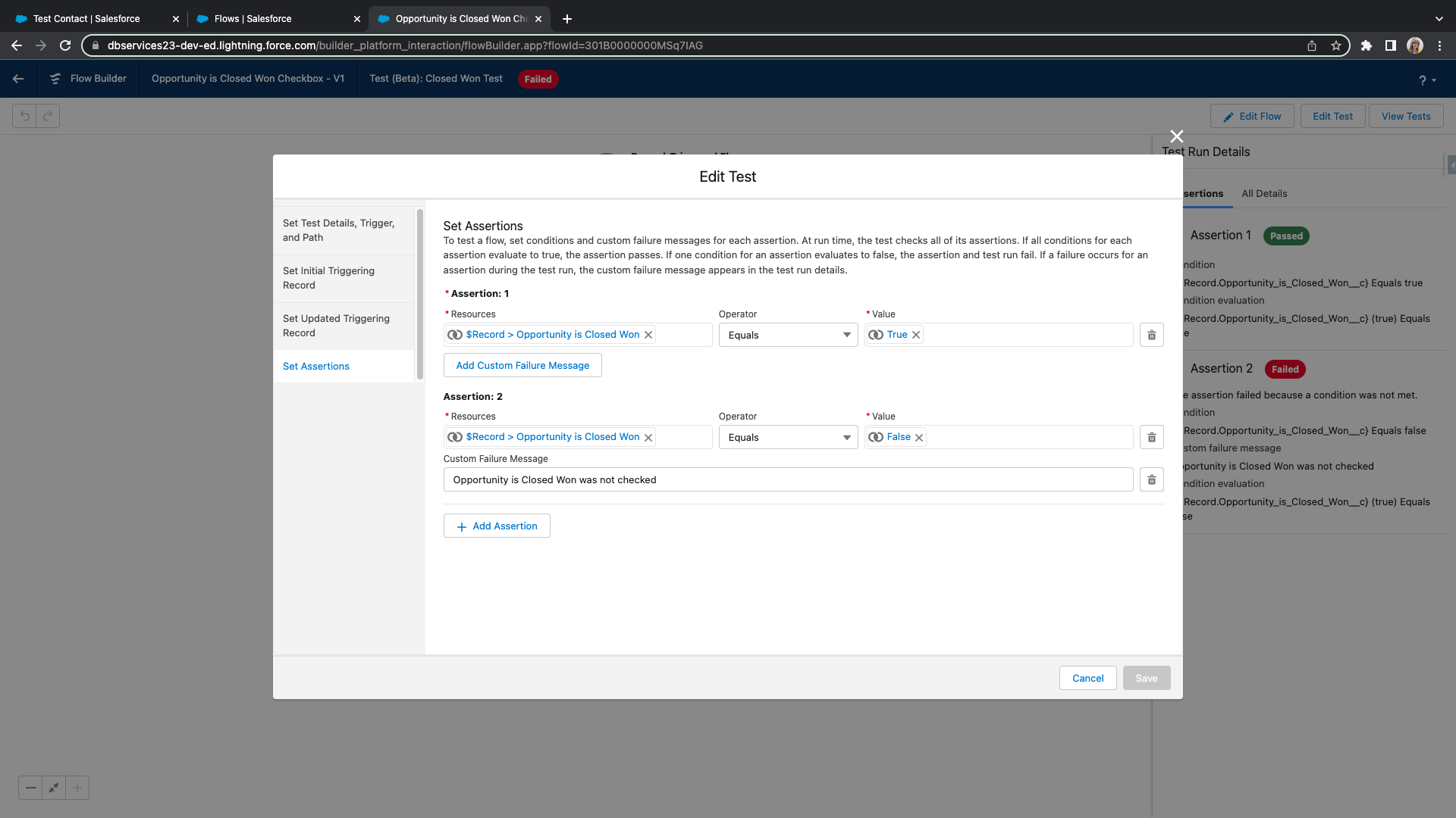 salesforce summer 22 flow test assertions