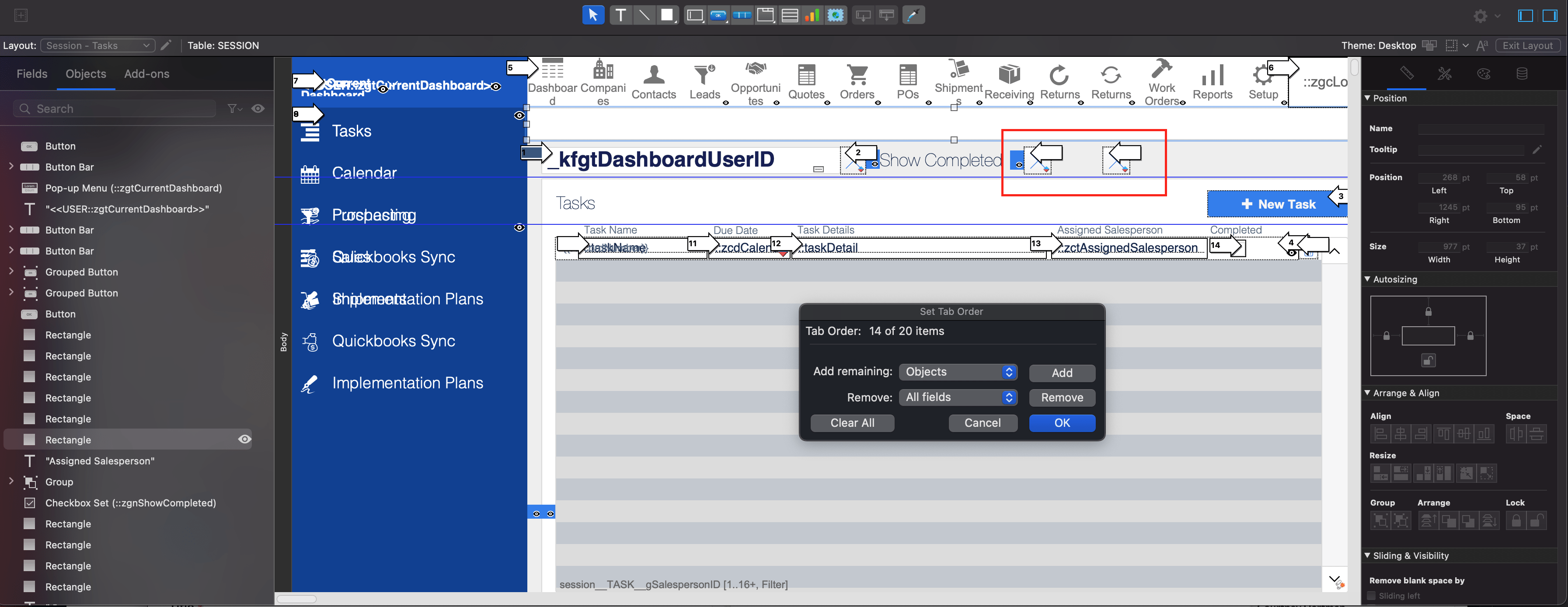 Claris filemaker FMP 19.5 Blank Tab Order