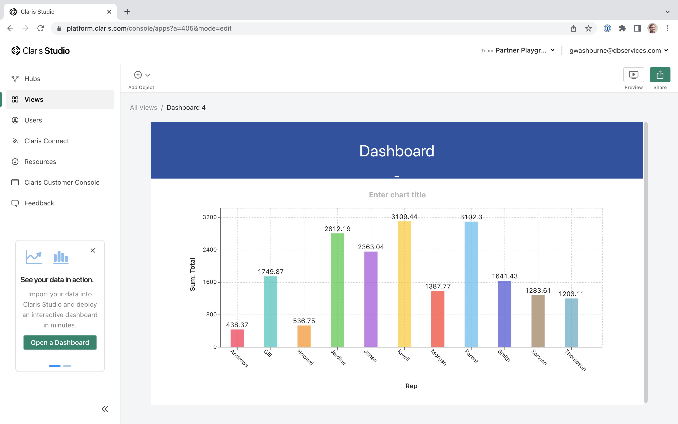 A New Claris Studio Dashboard with Initial Chart