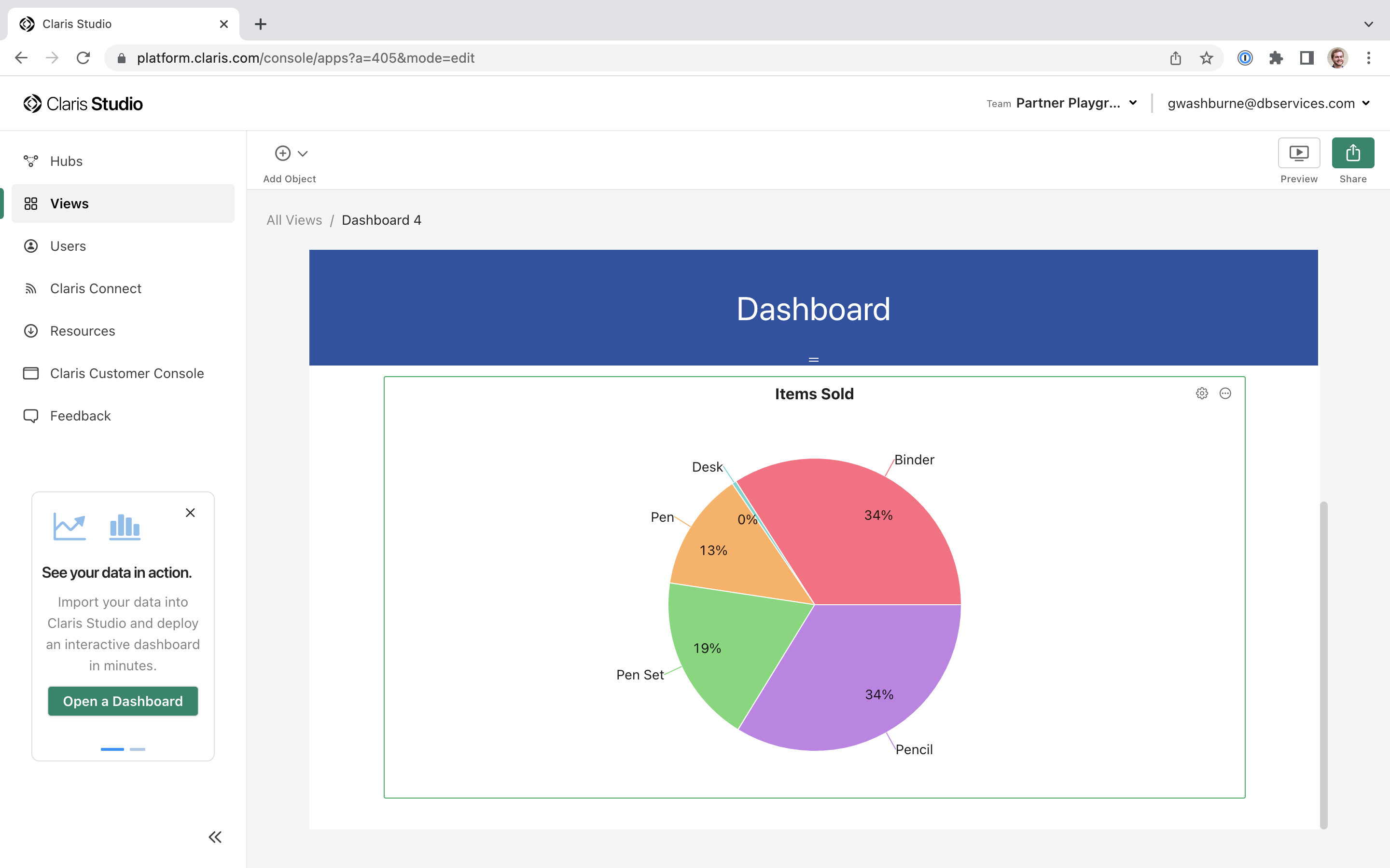 A Pie Chart in a Claris Studio Dashboard