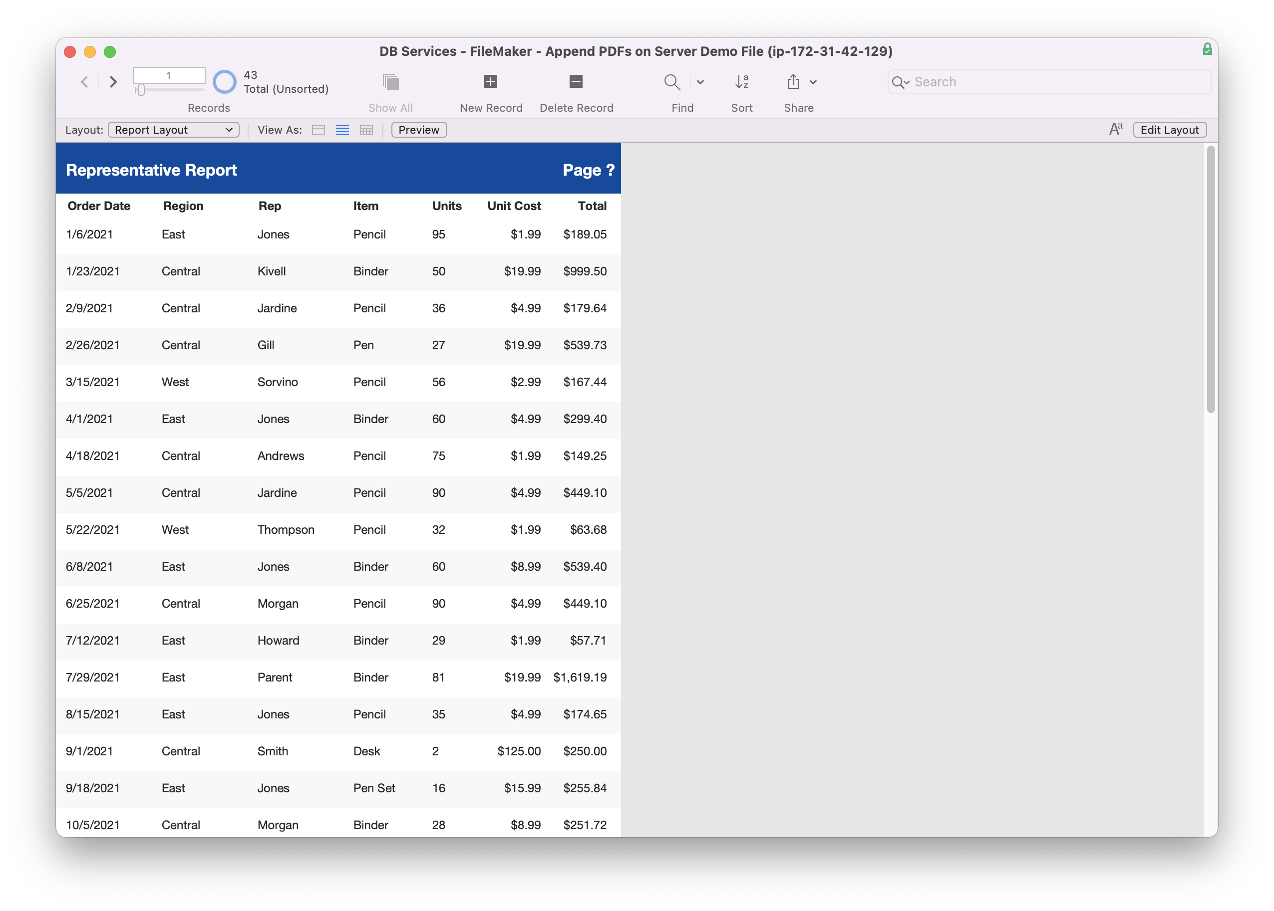 Sample report for appending pdfs in filemaker server