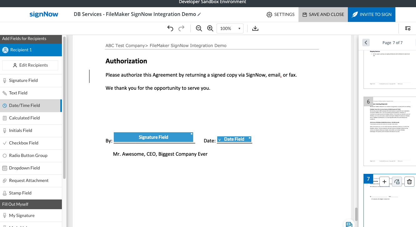 filemaker signnow integration Save Template After Finishing