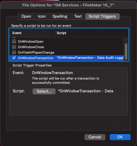 filemaker 2023 script trigger option