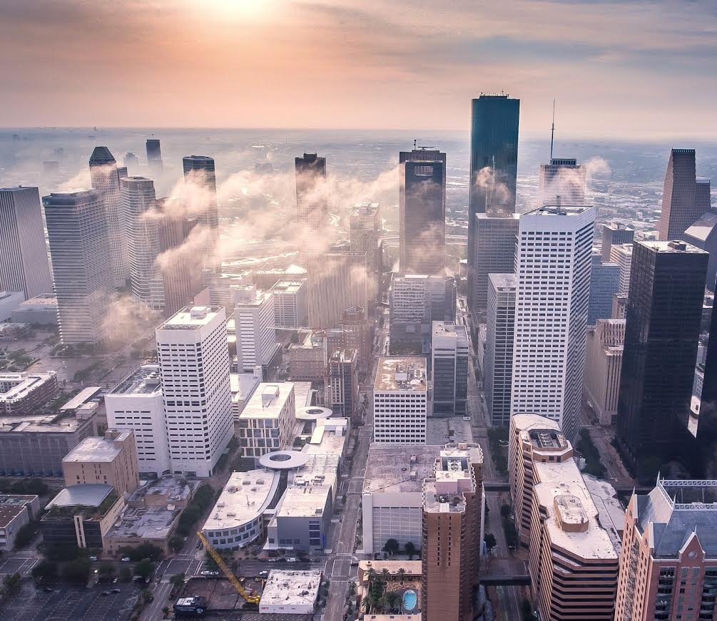 Skyline of the city in Houston, Texas at sunset