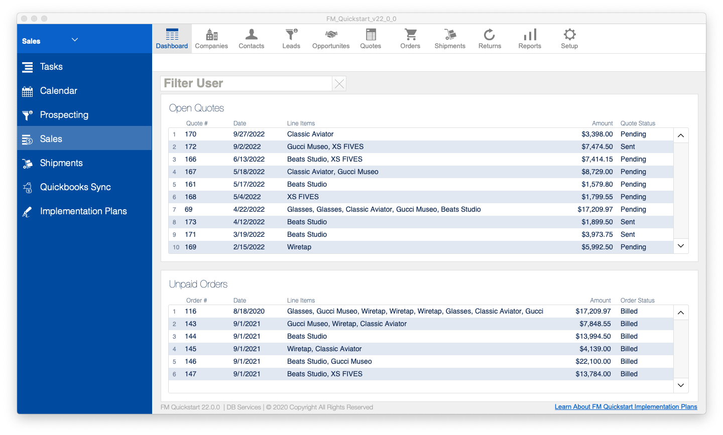 FM Quickstart dashboard screenshot