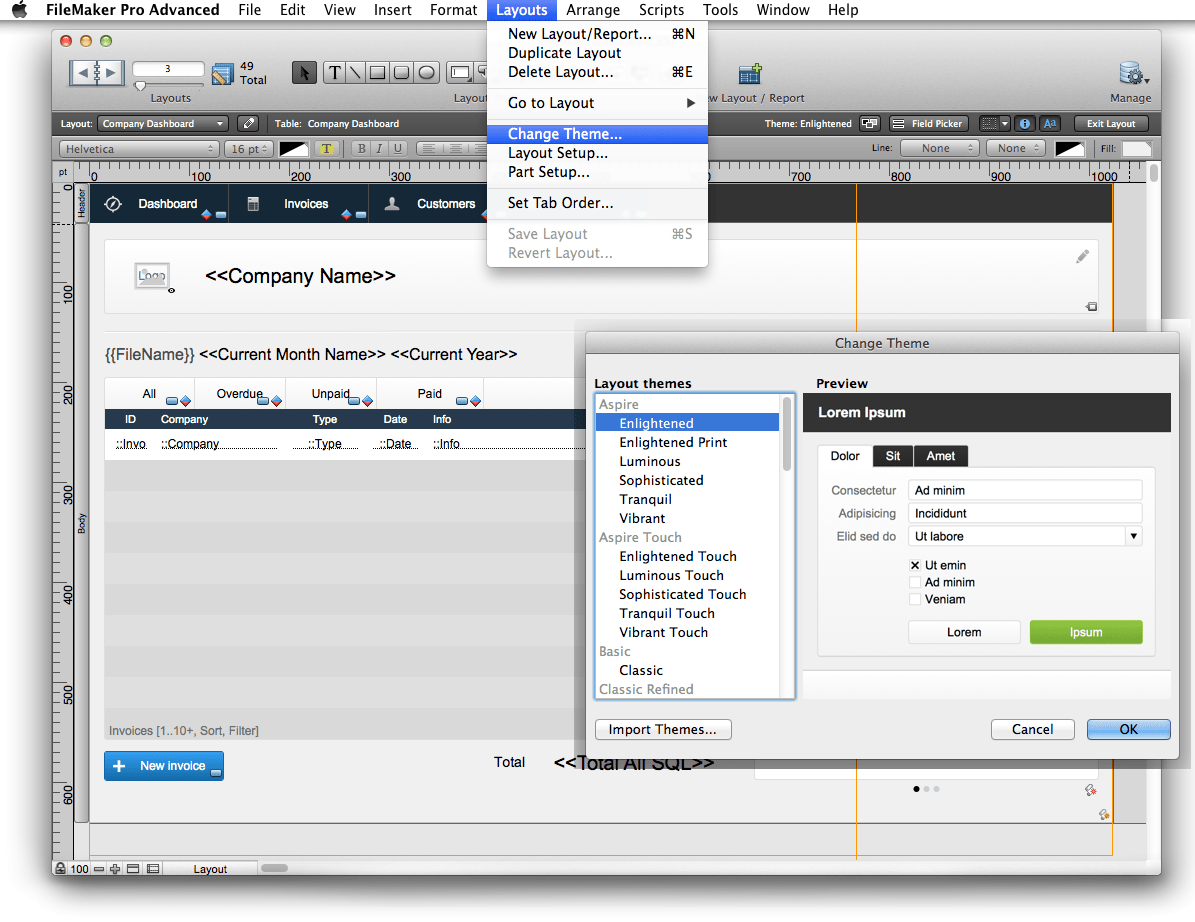 FileMaker Select Change Theme