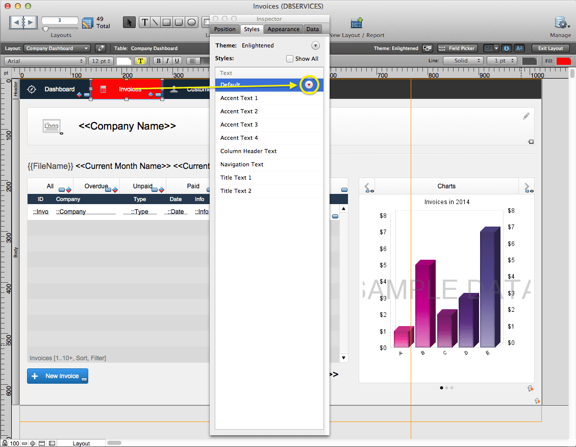 FileMaker Inspector Window Styles Tab