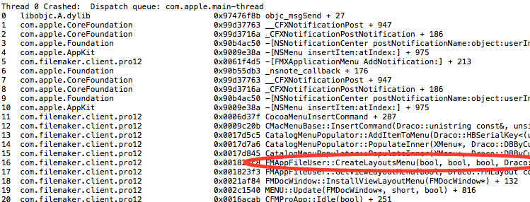Mac OS X FileMaker Backtrace