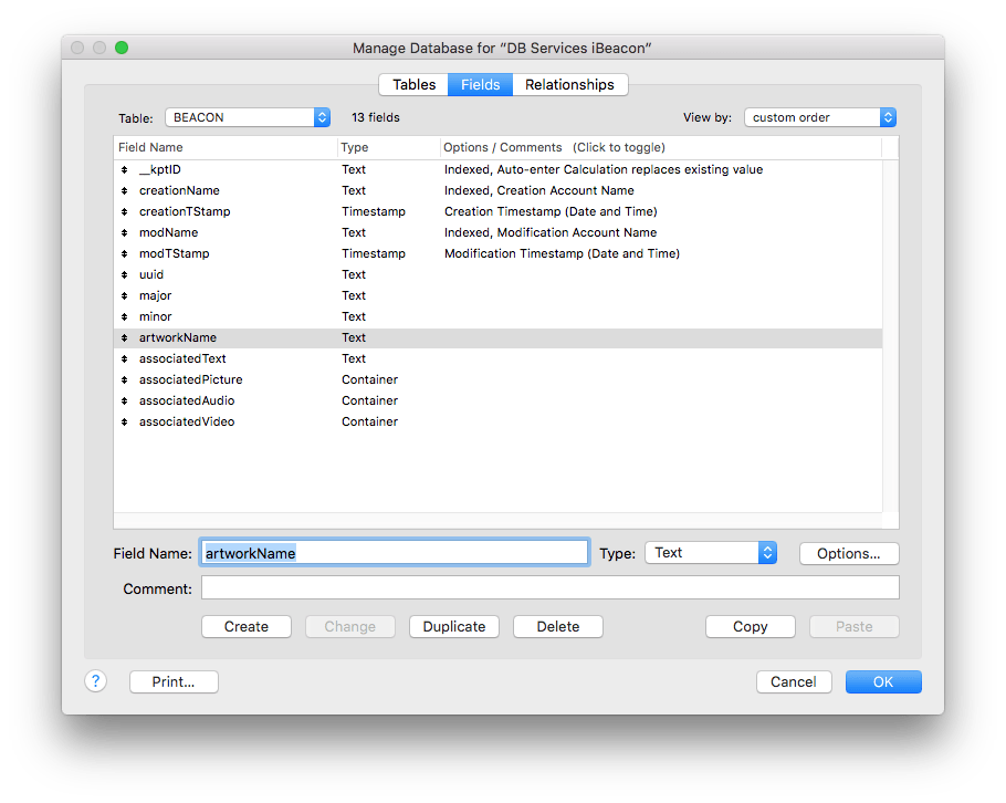 FileMaker Beacon Table