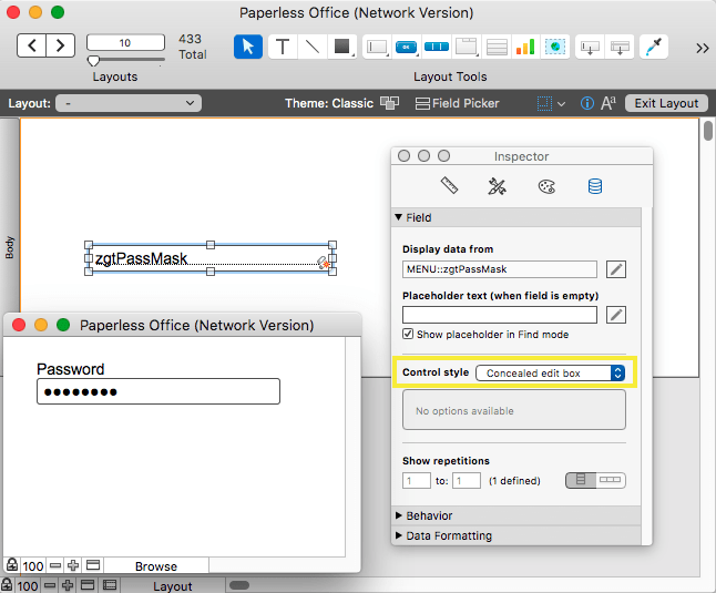 FileMaker 15 Concealed Edit Box