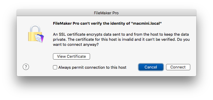 FileMaker 15 SSL Certificate Error