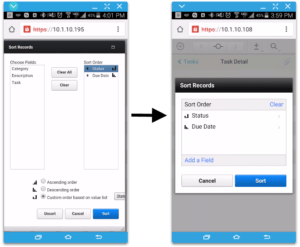 FileMaker 15 WebDirect Mobile Sort