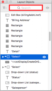 FileMaker Layout Objects Window Search Box