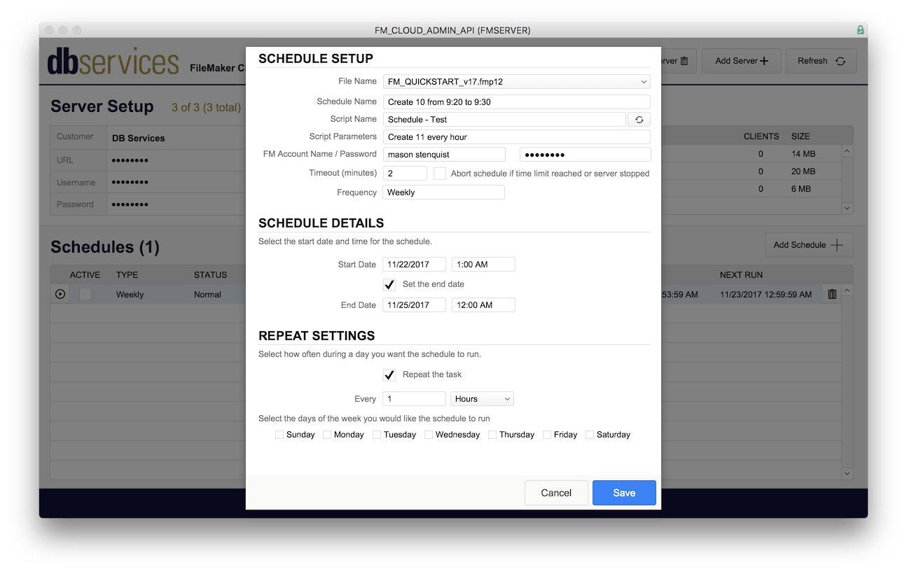 FileMaker Cloud Schedule Setup