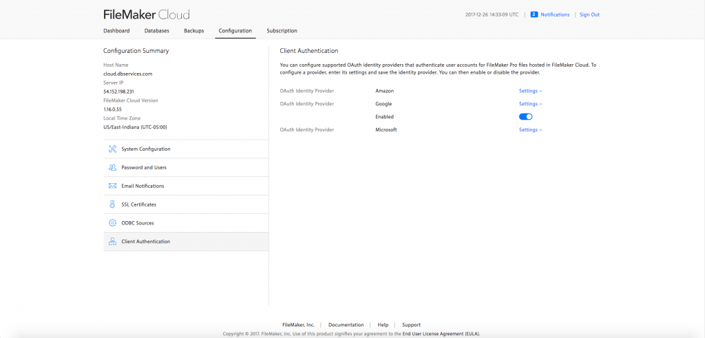 FileMaker Clien Authentication Configuration