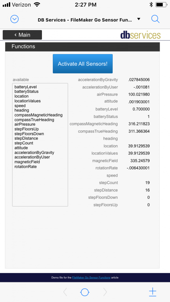 FileMaker Go Available Sensors