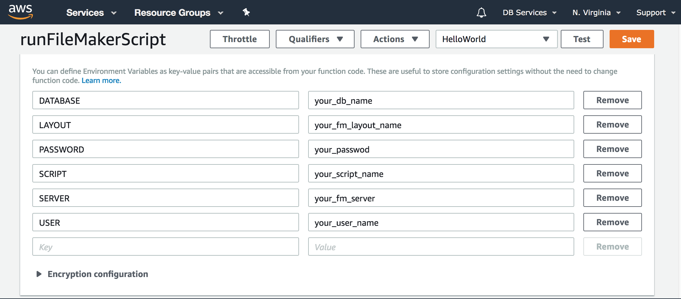 AWS Lambda FileMaker Configuration