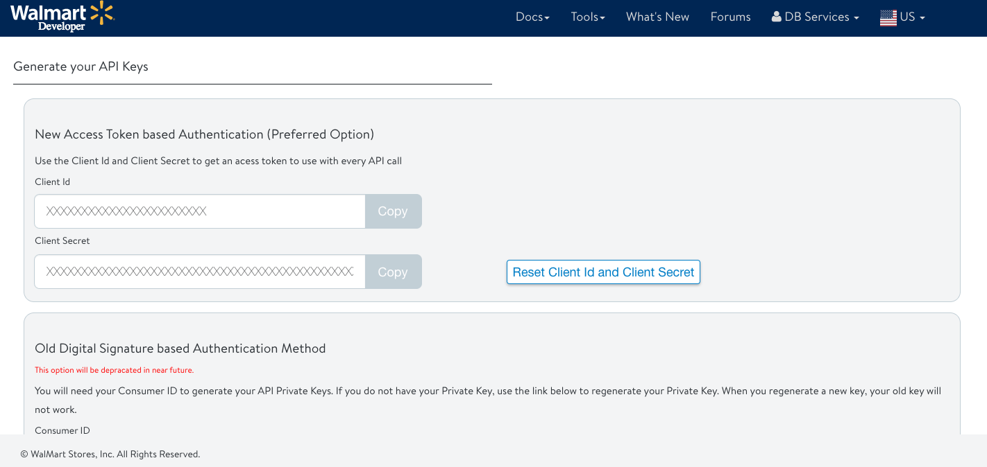 FileMaker Walmart API Keys